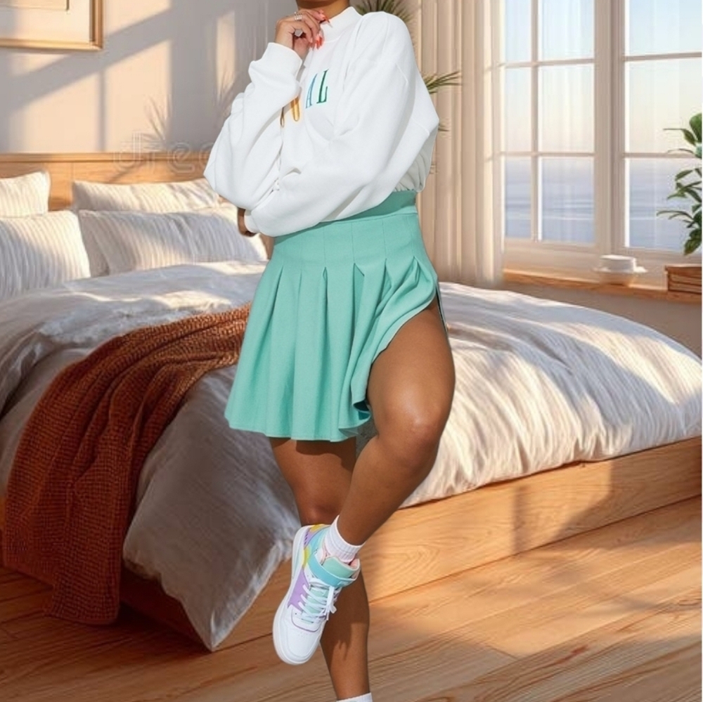 Mint Green Pleated Highwaisted Tennis Skirt